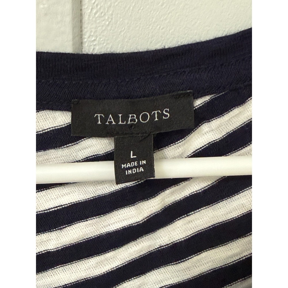 Talbots Cotton Side Tie Shift Dress Stripe Navy Coastal Old Money Nautical Large - Picture 4 of 7